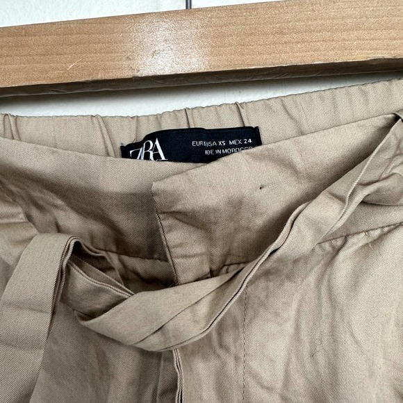 Zara Women's XS Cargo Joggers  Tan Waist Tie Tiny Flaw - Picture 3 of 4